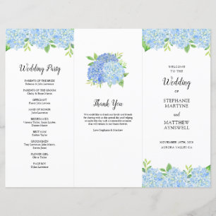 Blue Hydrangea Botanical Wedding Order of Service