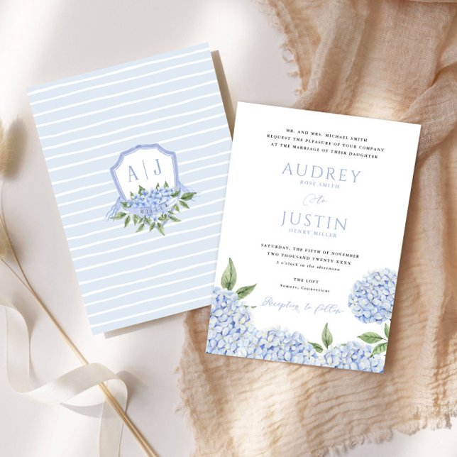Blue Hydrangea Bottom Border, Crest Wedding Invitation (Creator Uploaded)