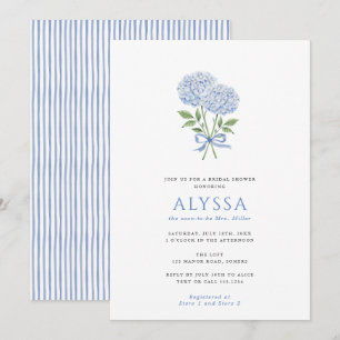 Blue Hydrangea Bouquet and Bow Bridal Shower Invitation