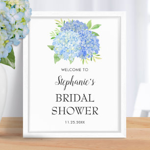 Blue Hydrangea Bouquet Bridal Shower Welcome Poster