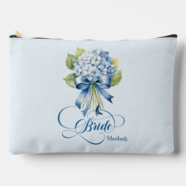Blue Hydrangea Bouquet Bride's Makeup Accessory Pouch (Front)
