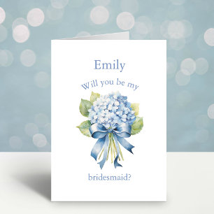 Blue Hydrangea Bouquet   Bridesmaid Proposal Invitation