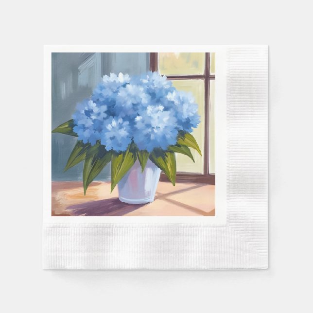 Blue Hydrangea Bouquet Floral Painting Napkin (Front)
