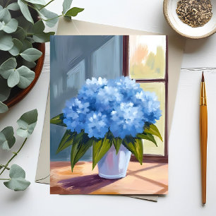 Blue Hydrangea Bouquet Floral Painting Postcard