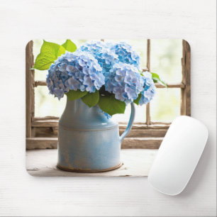 Blue Hydrangea Bouquet In Window Mouse Pad