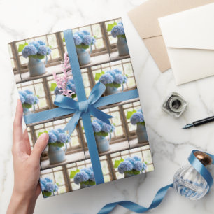 Blue Hydrangea Bouquet In Window Wrapping Paper