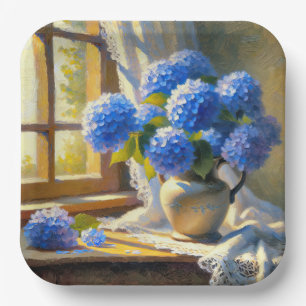 Blue Hydrangea Bouquet Paper Plate