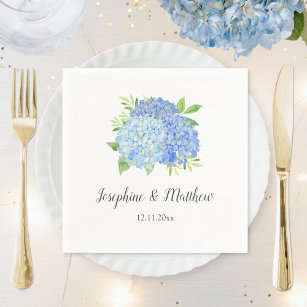 Blue Hydrangea Bouquet Watercolor Floral Wedding Napkin
