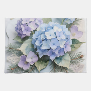 Blue Hydrangea Bouquet Watercolor Serenity Tea Towel