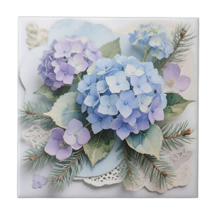 Blue Hydrangea Bouquet Watercolor Serenity Tile