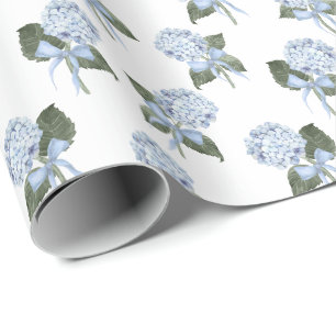Blue Hydrangea Bow Wrapping Paper