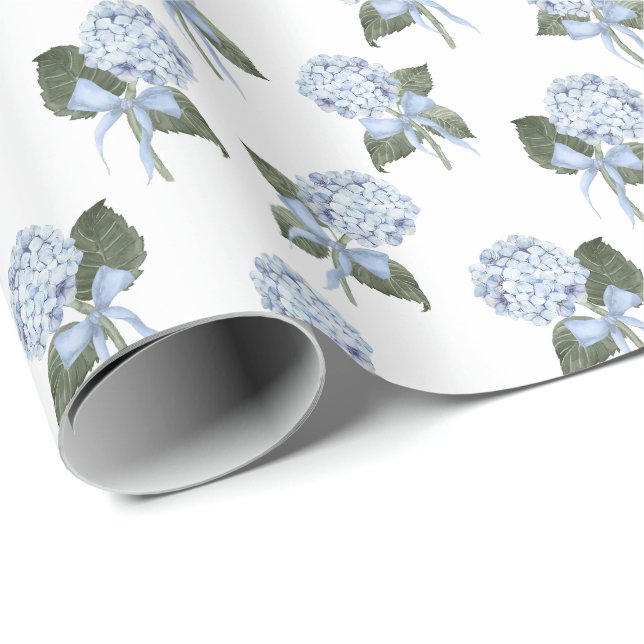 Blue Hydrangea Bow  Wrapping Paper (Roll Corner)