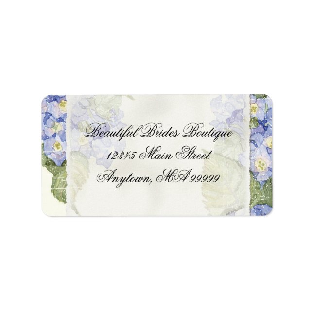 Blue Hydrangea Bracket Floral Formal Wedding Label (Front)