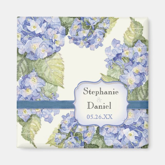 Blue Hydrangea Bracket Floral Formal Wedding Magnet (Front)