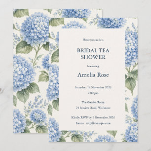 Blue Hydrangea Bridal Shower Tea Party Invitation