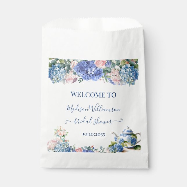 Blue Hydrangea Bridal Shower Tea Welcome  Favour Bags (Front)