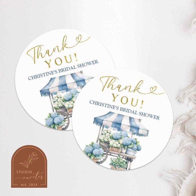 Blue Hydrangea Bridal Shower Thank You Sticker (Creator Uploaded)