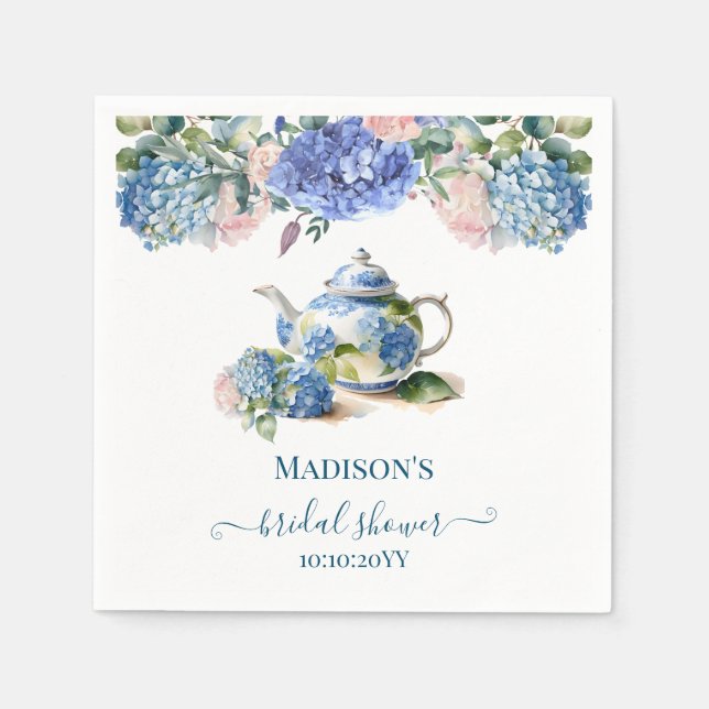 Blue Hydrangea Bridal Tea Party  Napkin (Front)