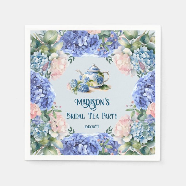 Blue Hydrangea Bridal Tea Party  Napkin (Front)