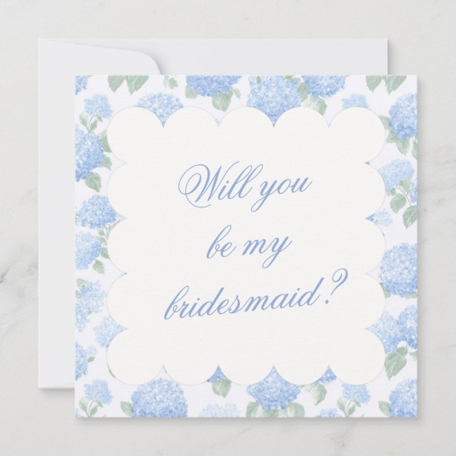 Blue Hydrangea Bridesmaid Proposal Card (Front)