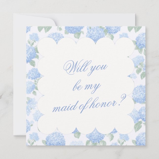 Blue Hydrangea Bridesmaid Proposal Card (Front)