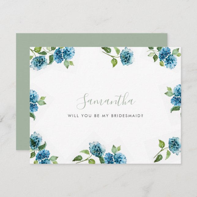Blue Hydrangea Bridesmaid Proposal Cards (Front/Back)