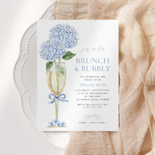 Blue Hydrangea Brunch and Bubbly Serif Champagne Invitation