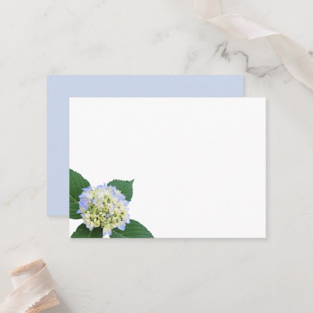 Blue Hydrangea Bud Leaves Blank White Place Cards (Front/Back In Situ)