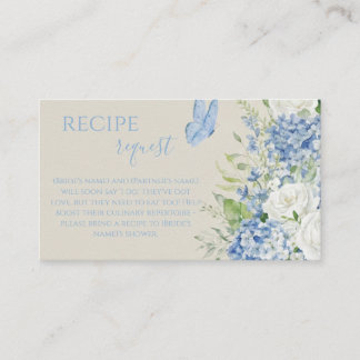  Blue Hydrangea Butterfly Bridal Shower Recipe  Enclosure Card
