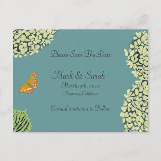 Blue Hydrangea & Butterfly Save The Date Announcement Postcard