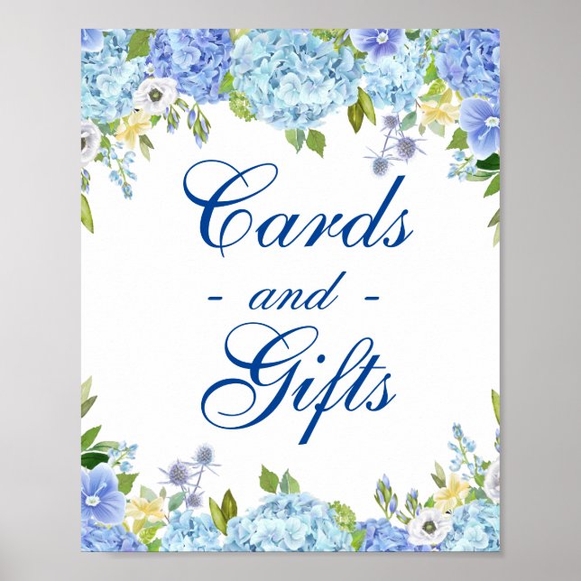 Blue Hydrangea Cards and Gifts Wedding Sign (Front)