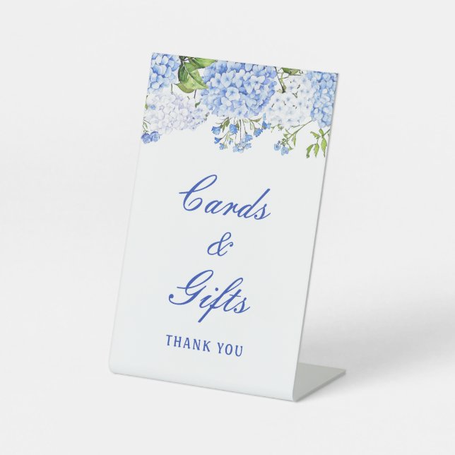 Blue Hydrangea Cards & Gifts Pedestal Sign (Front)