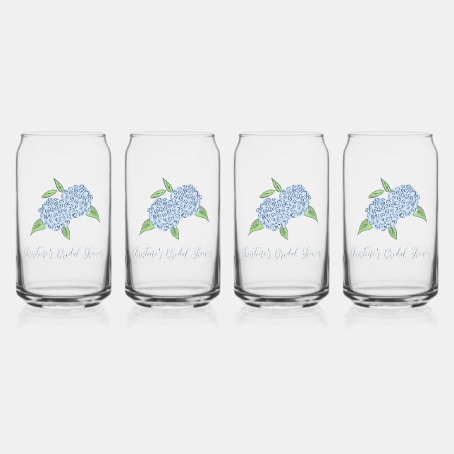 Blue Hydrangea Classic Coastal Bridal Shower Can Glass (Front)