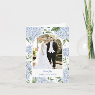 Blue Hydrangea Classic Wedding Photo Thank You Card