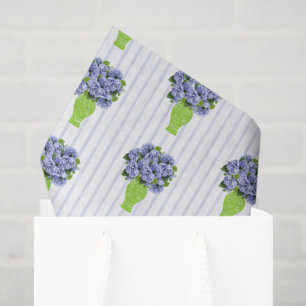 Blue Hydrangea Coastal Floral Green Vase Tissue Paper