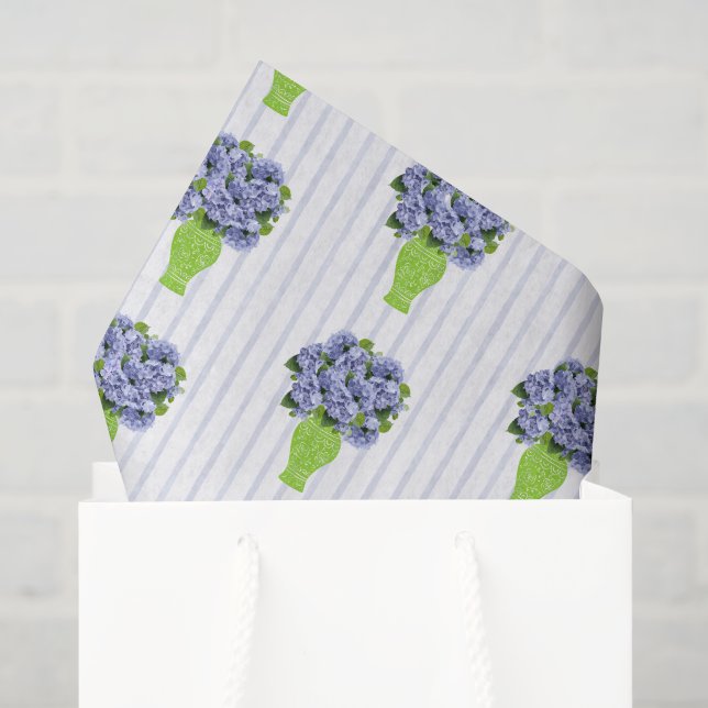 Blue Hydrangea Coastal Floral Green Vase Tissue Paper (Gift Bag)