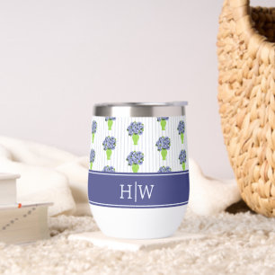 Blue Hydrangea Coastal Floral Vase Monogram