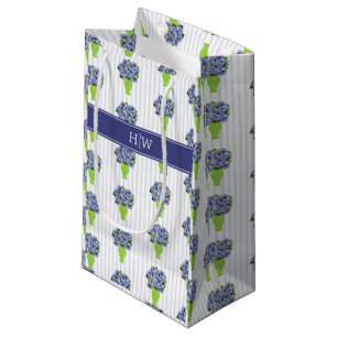 Blue Hydrangea Coastal Floral Vase Monogram Small Gift Bag
