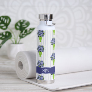 Blue Hydrangea Coastal Floral Vase Monogram Water Bottle