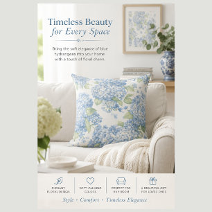 Blue Hydrangea Coastal Throw Pillow Elegance