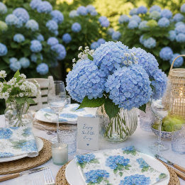 Blue Hydrangea Cocktail Napkins | Elegant Coastal