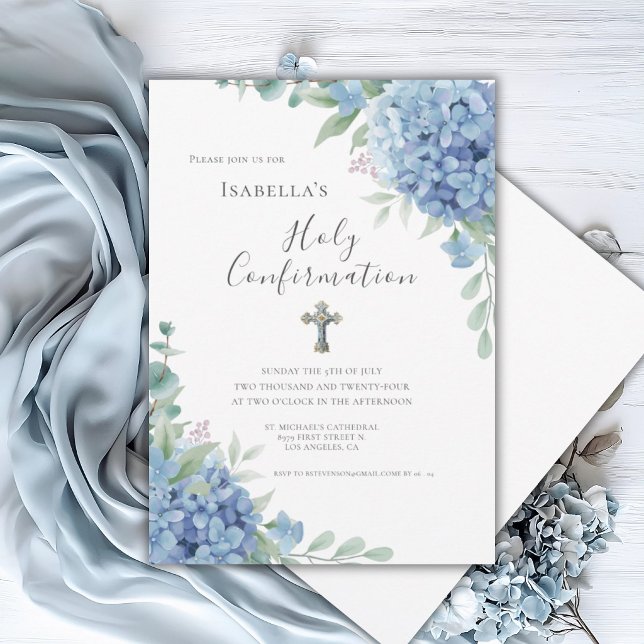 Blue Hydrangea Confirmation Religious Invitation (Creator Uploaded)