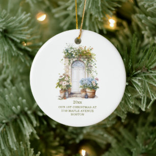Blue Hydrangea Cottage Door New Home Christmas Ceramic Tree Decoration