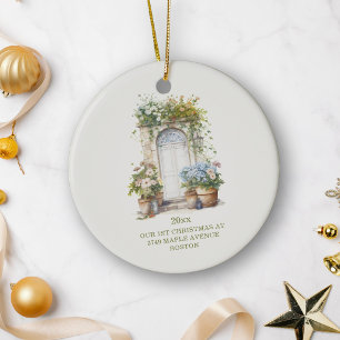 Blue Hydrangea Cottage Door New Home Christmas Ceramic Tree Decoration