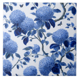 Blue Hydrangea Cottage Garden Floral Tile