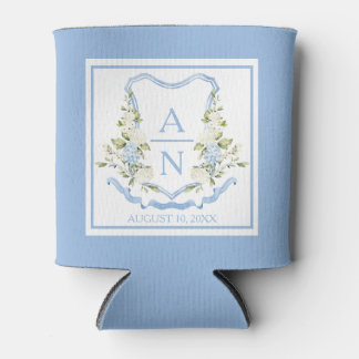 Blue Hydrangea Crest Monogram Can Holder Can Cooler