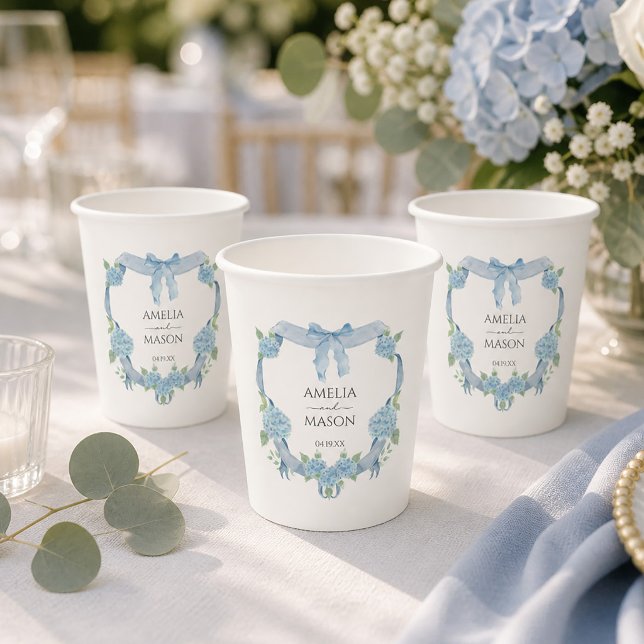 Blue Hydrangea Crest Watercolor Paper Wedding Cups (Blue Hydrangea Crest Watercolor Paper Wedding Cups)