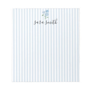 Blue Hydrangea Custom Name Stripe Notepad