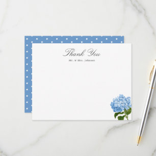 Blue Hydrangea Custom Name Thank You Flat Card