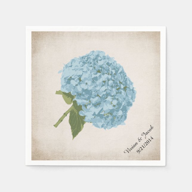Blue Hydrangea Custom Wedding Napkins (Front)